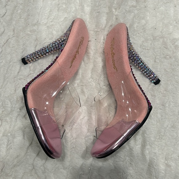 FABULICIOUS DOLLS KILL PINK GALA RHINESTONE CLEAR Cinderella HEELS size 6 - Picture 2 of 10